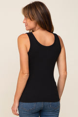 Black Ribbed V-Neck Sleeveless Top