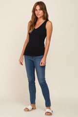 Black Ribbed V-Neck Sleeveless Top