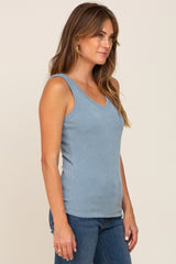 Blue Ribbed V-Neck Sleeveless Top