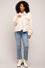 Cream Fuzzy Front Pocket Jacket