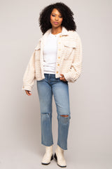 Cream Fuzzy Front Pocket Jacket