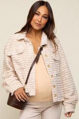 Cream Fuzzy Front Pocket Maternity Jacket