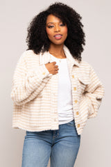 Cream Fuzzy Front Pocket Maternity Jacket