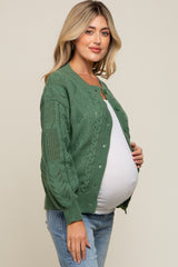 Green Mixed Knit Maternity Cardigan