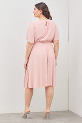 Pink Crepe Textured Waist Tie Plus Dress