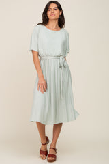 Mint Green Crinkle Knit Tie Waist Short Sleeve Dress