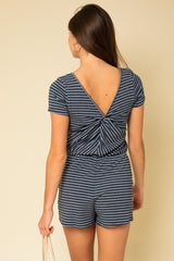 Navy White Stripe Back Twist Romper