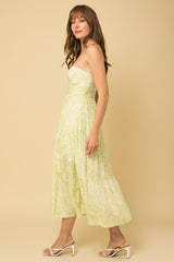 Lime.Abstract Sleeveless Back Smocked Tiered Tube Dress