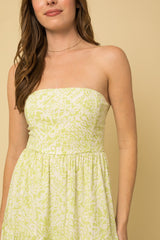 Lime.Abstract Sleeveless Back Smocked Tiered Tube Dress