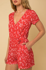 Red Printed Wrap Romper