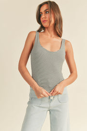 Olive Stripe Square Neck Tank Top