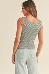 Olive Stripe Square Neck Tank Top