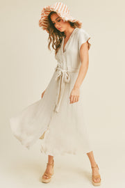 Oatmeal V-Neck Buttondown A Line Shirt Dress