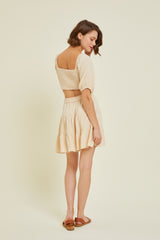 Ivory Square Neck Ruffled Dress With Back Cutout