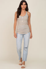 Pink Striped Button Accent Tank Top