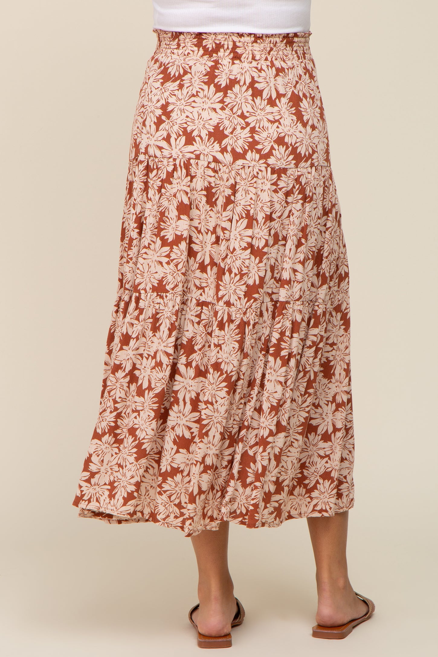 Mocha Floral Tiered Maternity Maxi Skirt