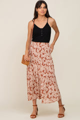 Mocha Floral Tiered Maternity Maxi Skirt