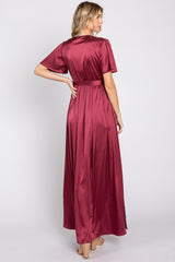 Burgundy Satin Wrap Nursing Dress