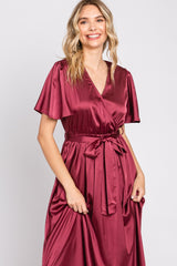 Burgundy Satin Wrap Nursing Dress