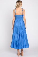 Royal Blue Front Knot Twist Cutout Tassel Tie Midi Dress