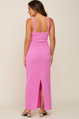 Pink Sleeveless Ribbed Maternity Maxi Dress