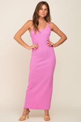 Pink Sleeveless Ribbed Maxi Dress