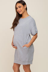 Heather Grey Short Sleeve Oversized Maternity T-Shirt Dress