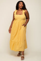 Yellow Ruffle Strap Back Tie Plus Midi Dress