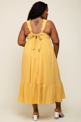 Yellow Ruffle Strap Back Tie Plus Midi Dress