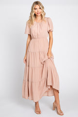 Mauve Tiered Short Sleeve Midi Dress