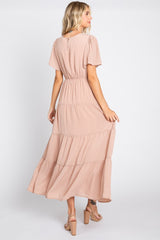 Mauve Tiered Short Sleeve Midi Dress