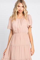 Mauve Tiered Short Sleeve Midi Dress