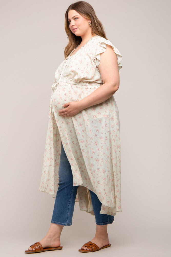 Light Mint Floral Crochet Front Tie Maternity Plus Coverup
