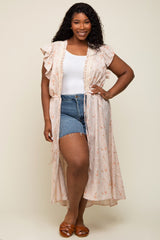 Peach Floral Crochet Front Tie Plus Coverup