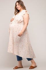 Peach Floral Crochet Front Tie Maternity Plus Coverup