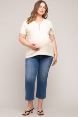 Cream Ribbed Knit Button Plus Maternity Top