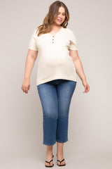 Cream Ribbed Knit Button Plus Maternity Top