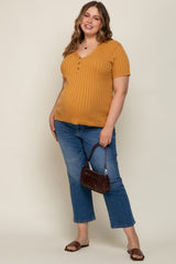 Camel Ribbed Knit Button Plus Maternity Top