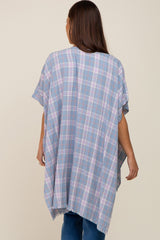 Blue Plaid Frayed Hem Maternity Cover Up