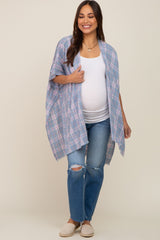 Blue Plaid Frayed Hem Maternity Cover Up