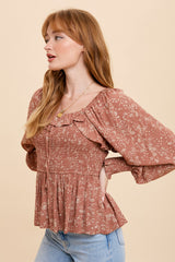 Rust Smocked Ruffled Top