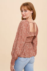 Rust Smocked Ruffled Top