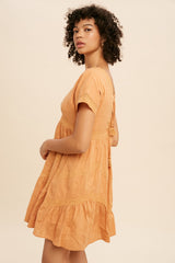 Orange Surplice Tiered Mini Dress