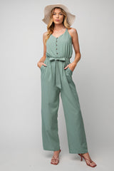 Sage Green Soft Washed Twill Button Down Jumpsuit