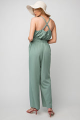 Sage Green Soft Washed Twill Button Down Jumpsuit