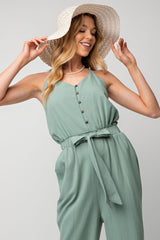 Sage Green Soft Washed Twill Button Down Jumpsuit