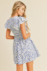 Blue Skies Floral Floral Flutter Sleeve Mini Dress