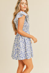 Blue Skies Floral Floral Flutter Sleeve Mini Dress