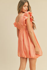 Coral Metallic Bubble Hem Mini Dress