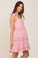 Pink Sleeveless Tiered Maternity Dress